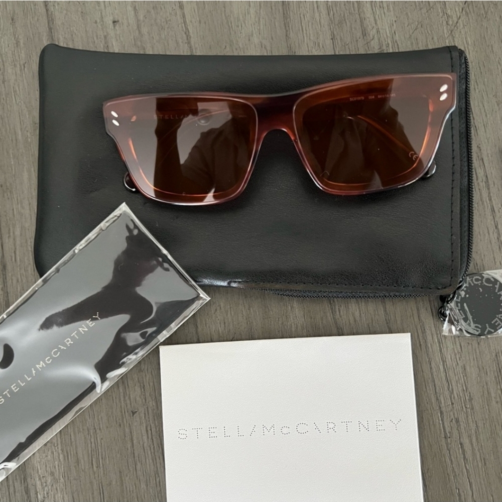 NWT HAVANA ORANGE STELLA McCARTNEY SC0197S 004 SQUARE SUNGLASSESS. ☆ - Picture 4 of 11